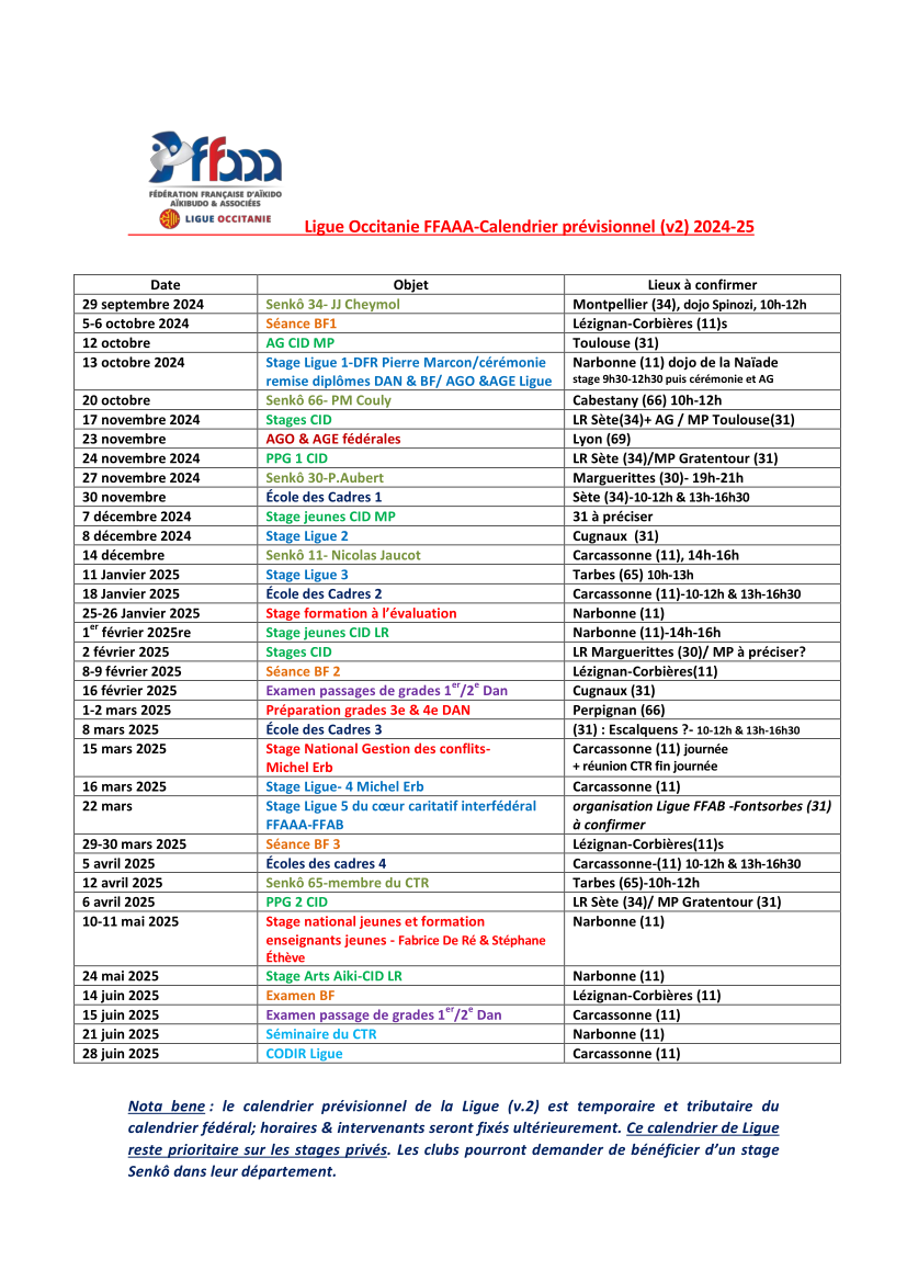 calendrier ligue occitanie 2024 2025