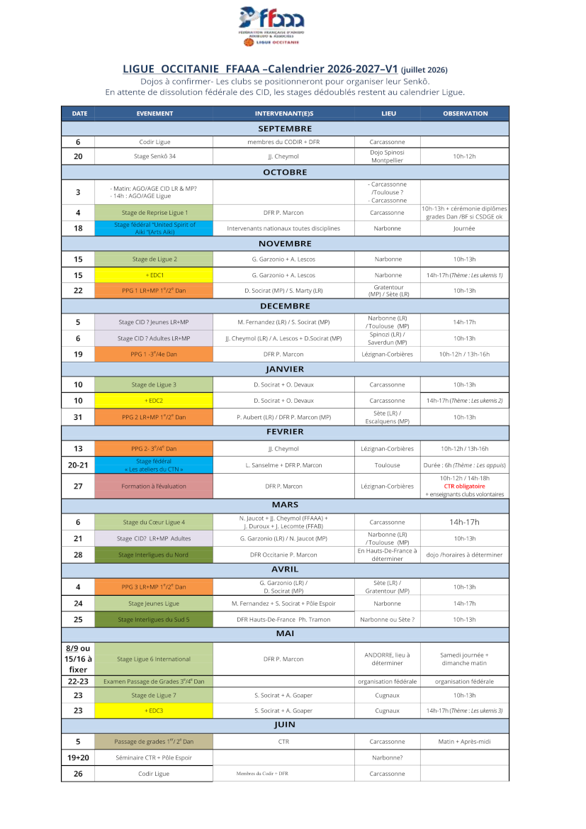 calendrier ligue occitanie 2026 2027